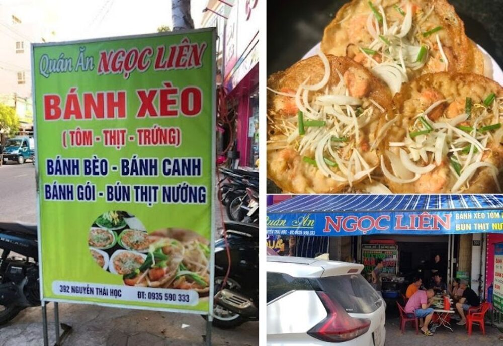 Quán bánh xèo tôm nhảy Ngọc Liên với menu đa dạng các loại bánh xèo (Ảnh: Sưu tầm internet)