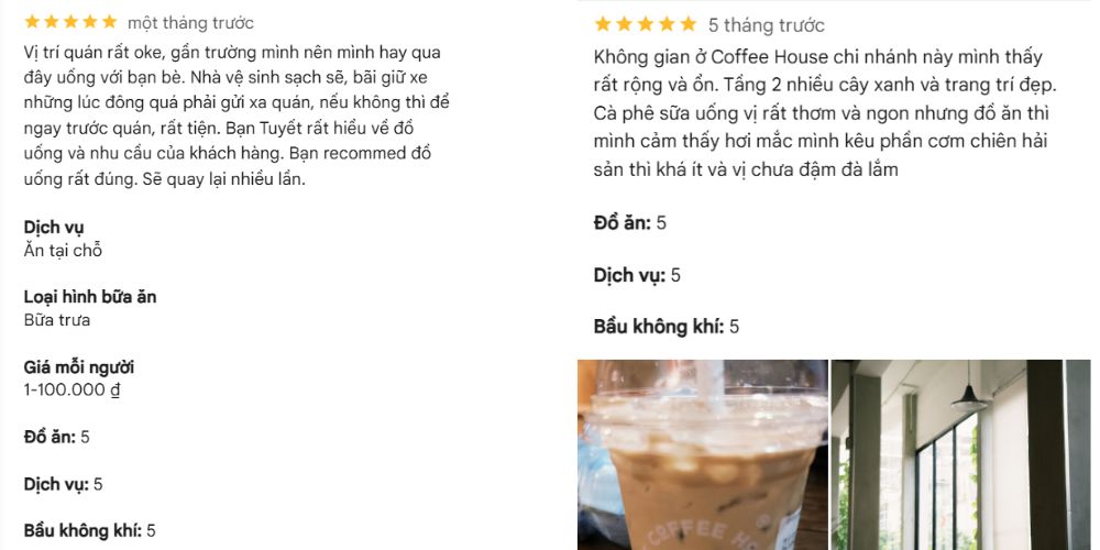 Nhận xét khách hàng về The Coffee House chi nhánh Nguyễn Thái Bình 