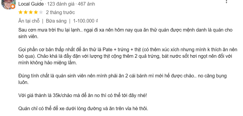 Đánh giá chất lượng từ khách hàng tại quán Bánh mì chảo Hiệu Lực  (Ảnh: Sưu tầm Internet)