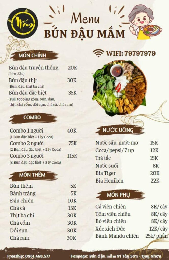 Menu đa dạng của quán giúp cho bạn có nhiều sự lựa chọn (Ảnh: Sưu tầm internet)