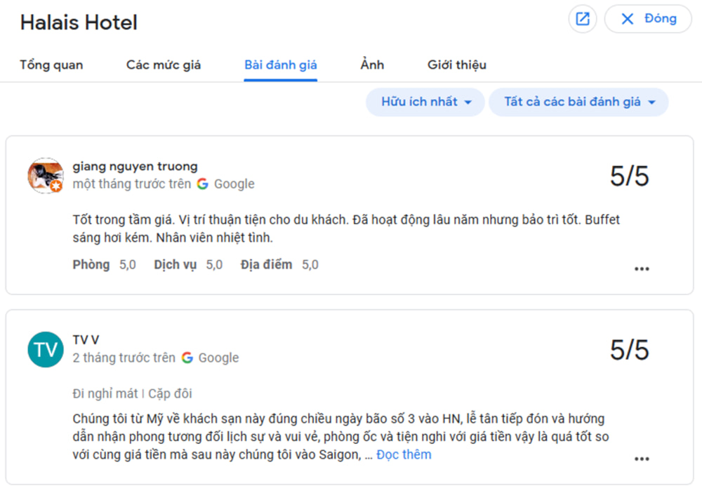 Nhận xét và đánh giá của khách hàng về Halais Hotel (Ảnh: Sưu tầm Internet)