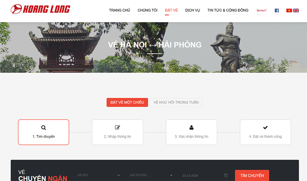 Website của Hoàng Long giúp bạn tìm chuyến và đặt vé dễ dàng (Ảnh: Xe khách Hoàng Long)