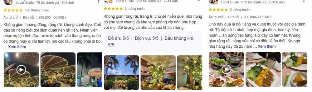 Đánh giá của khách hàng khi lựa chọn Làng nướng Nam Bộ (Ảnh: Google maps)