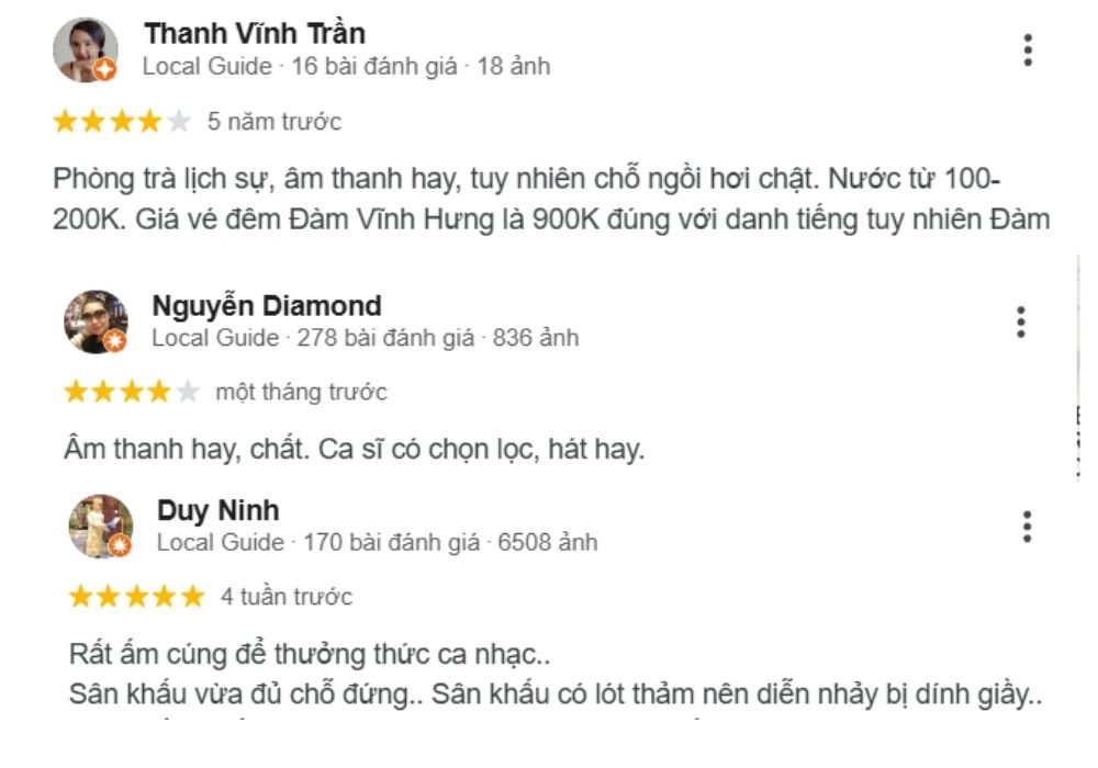 Những nhận xét chân thực của khách hàng khi trải nghiệm Phòng trà Đồng Dao (Ảnh: Sưu tầm Internet)