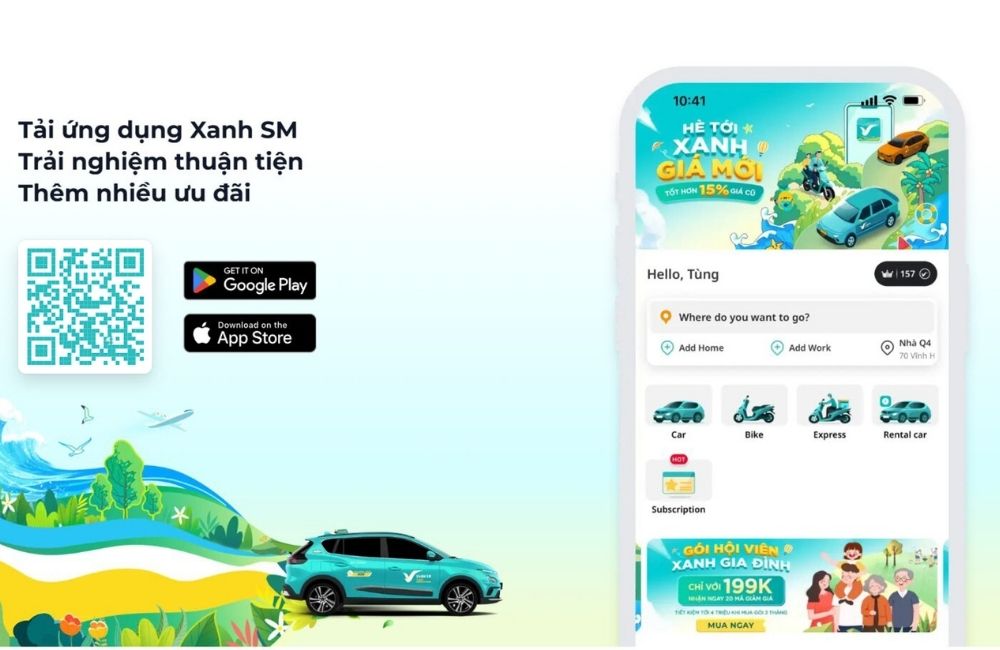 Tải app Xanh SM để trải nghiệm dịch vụ chất lượng 