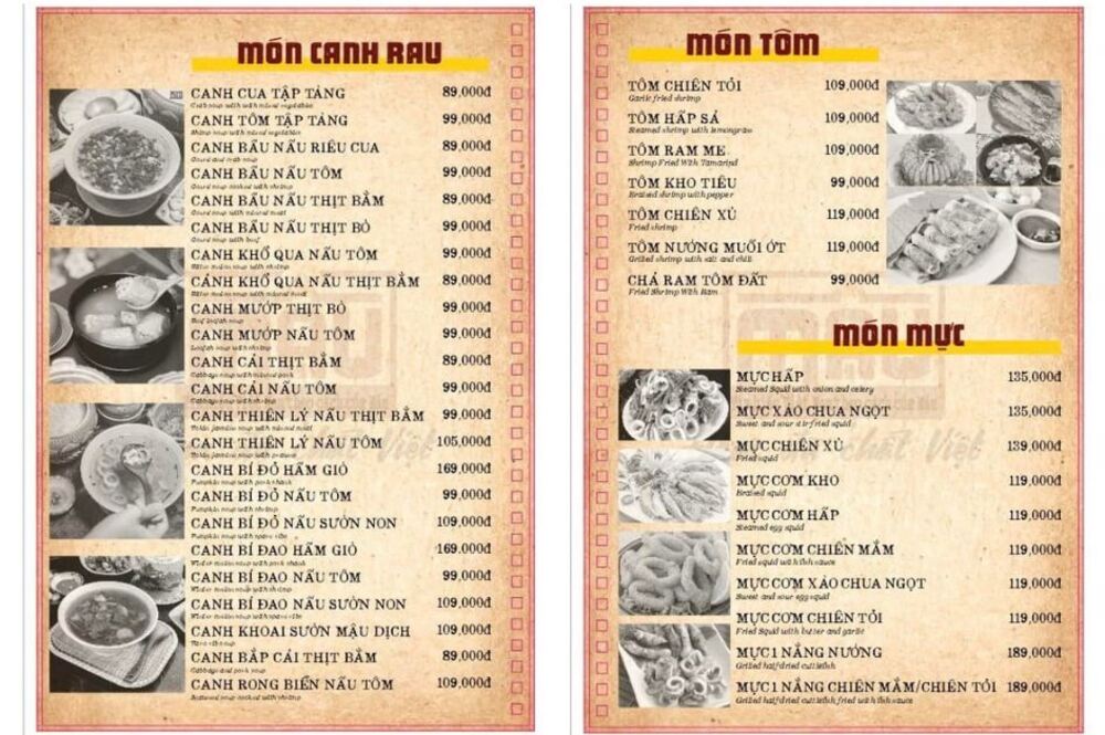 Hơn 20 món canh và hơn 10 món tôm, mực các loại (Ảnh: Sưu tầm internet)