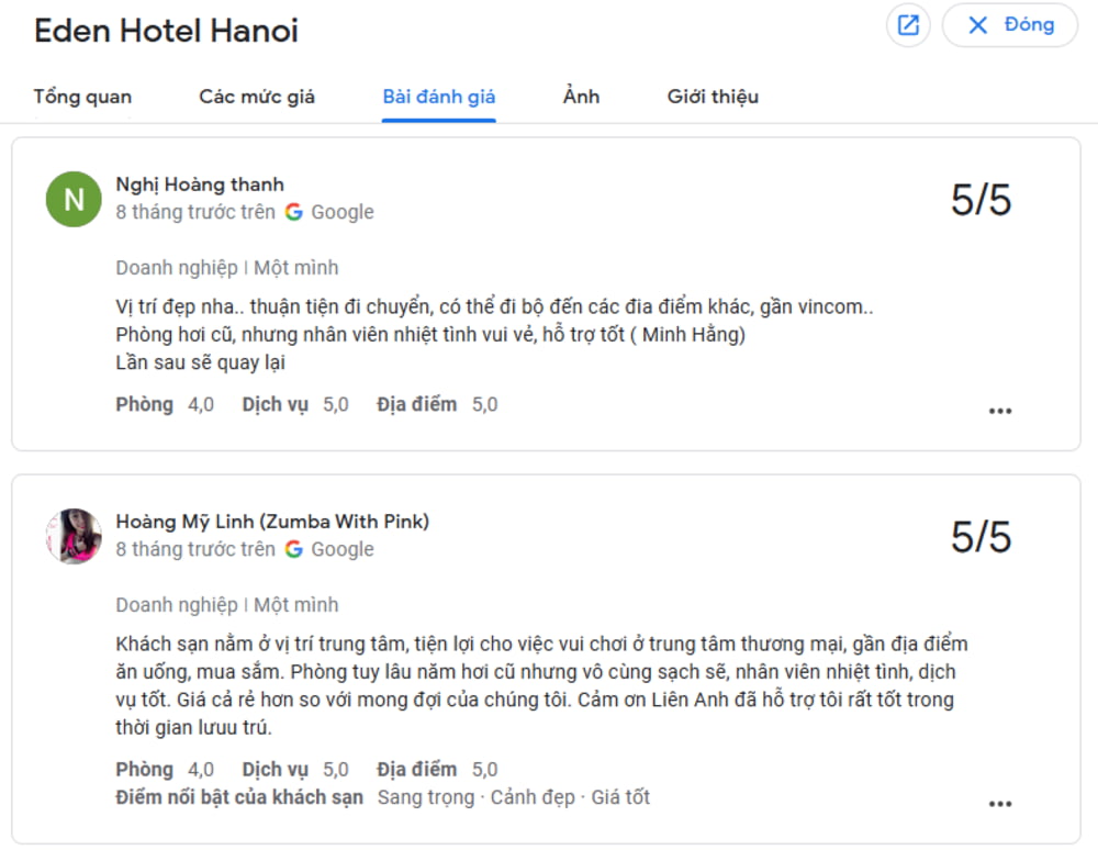 Đánh giá và nhận xét của khách hàng về Eden Hanoi Hotel (Ảnh: Sưu tầm Internet)