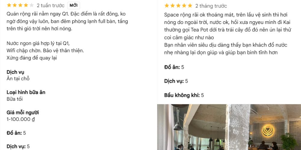 Nhận xét khách hàng về không gian, menu của Kai Coffee 