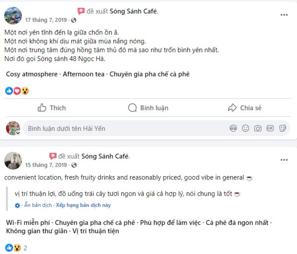 Phản hồi từ thực khách khi đến với Sóng Sánh Cafe đa số đều đánh giá cao không gian ấm cúng
