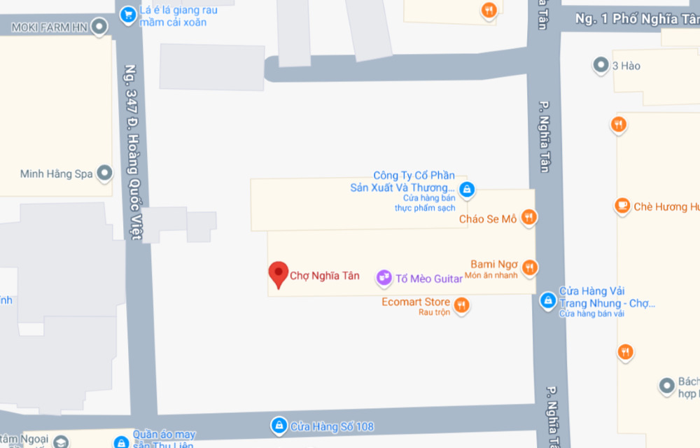 Chợ Nghĩa Tân trên google map cách ngã tư Tô Hiệu - Hoàng Quốc Việt 