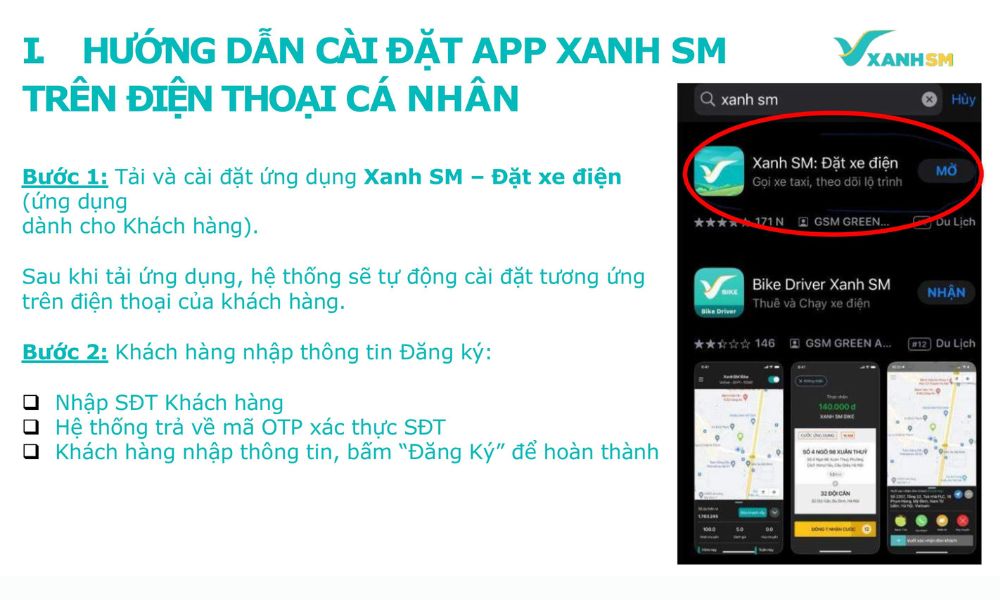 Hai bước cài đặt ứng dụng Xanh SM - Đặt xe điện (Ảnh: Xanh SM)
