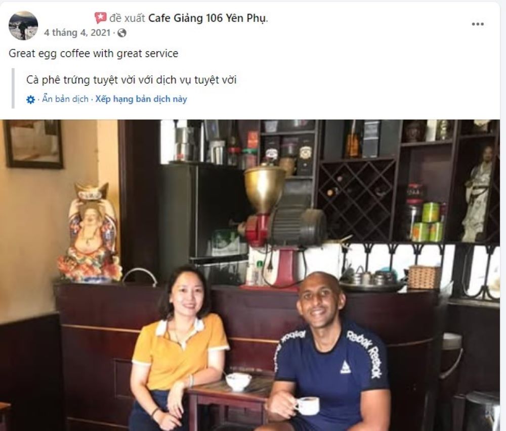 Cafe Giảng Yên Phụ nhận được nhiều lời khen ngợi từ thực khách nhờ món cà phê trứng với hương vị độc đáo 