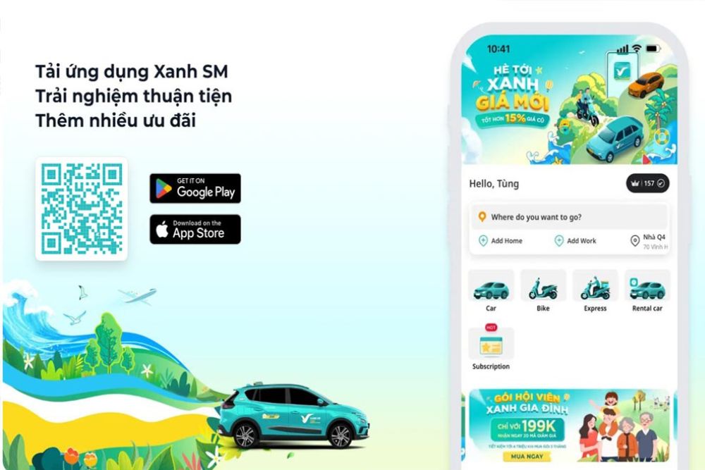 Đặt xe taxi nhanh chóng bằng app Xanh SM trên điện thoại (Ảnh: Xanh SM)