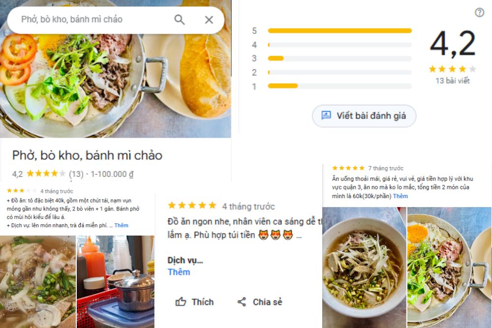 Một số phản hồi tích cực từ thực khách sau khi thưởng thức đồ ăn tại quán (Ảnh: Google Maps)