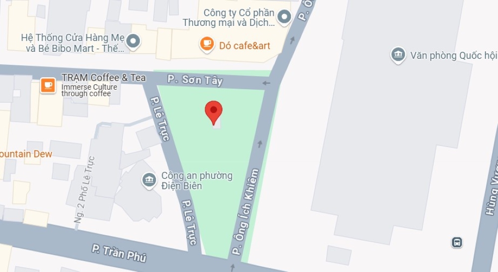 Vị trí của vườn hoa Lê Trực trên Google Maps