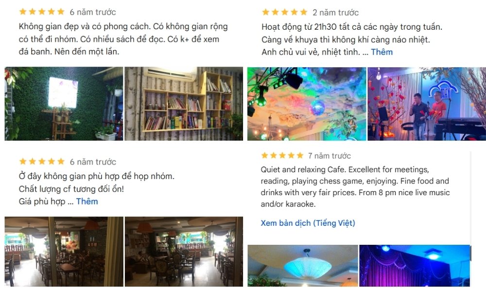 Những chia sẻ của khách hàng trên Google Maps về phòng trà Sài Gòn Mây