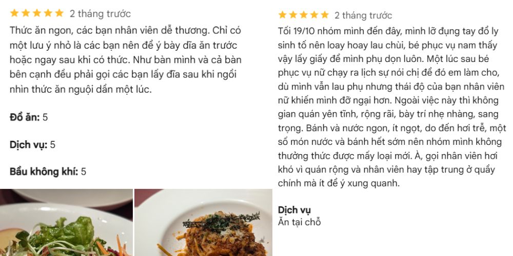 Menu đồ ăn tại L'Usine được nhận được nhiều lời khen tích cực 