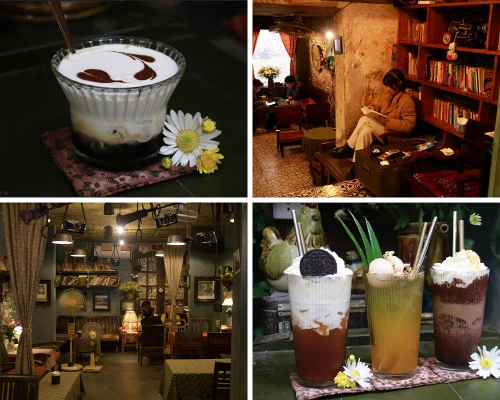 Đồ uống và không gian chill chill tại quán (Ảnh: Cafe Nhà Kho)