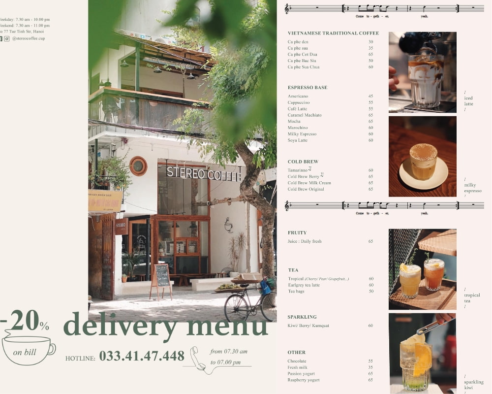 Tham khảo menu đồ uống tại quán (Ánh: Stereo Coffee) 