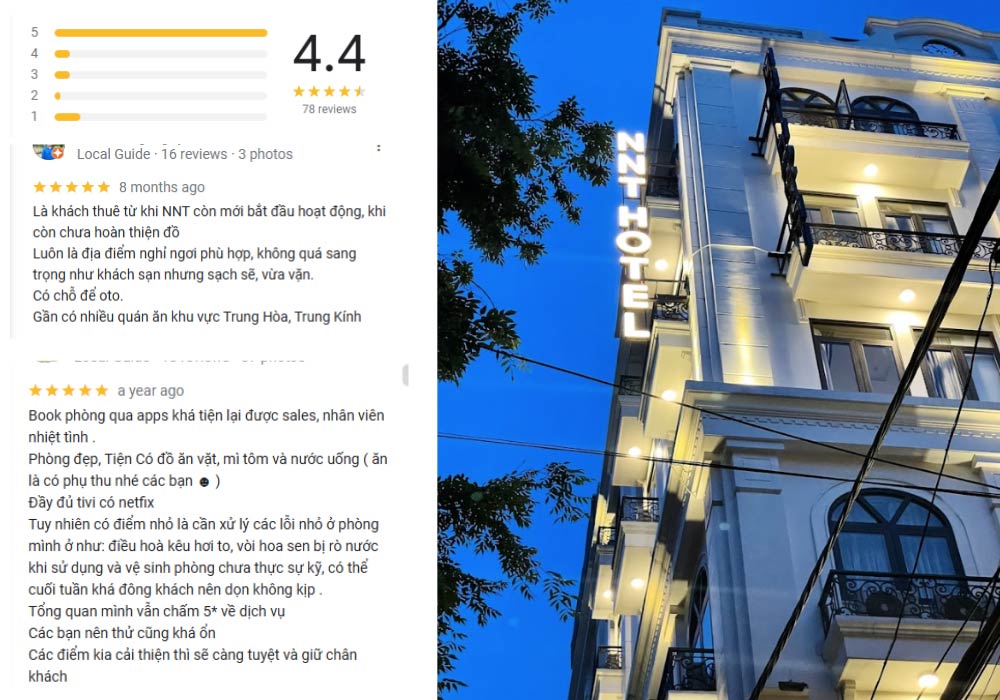 Một vài đánh giá về NNT Hotel từ khách hàng trên Google 