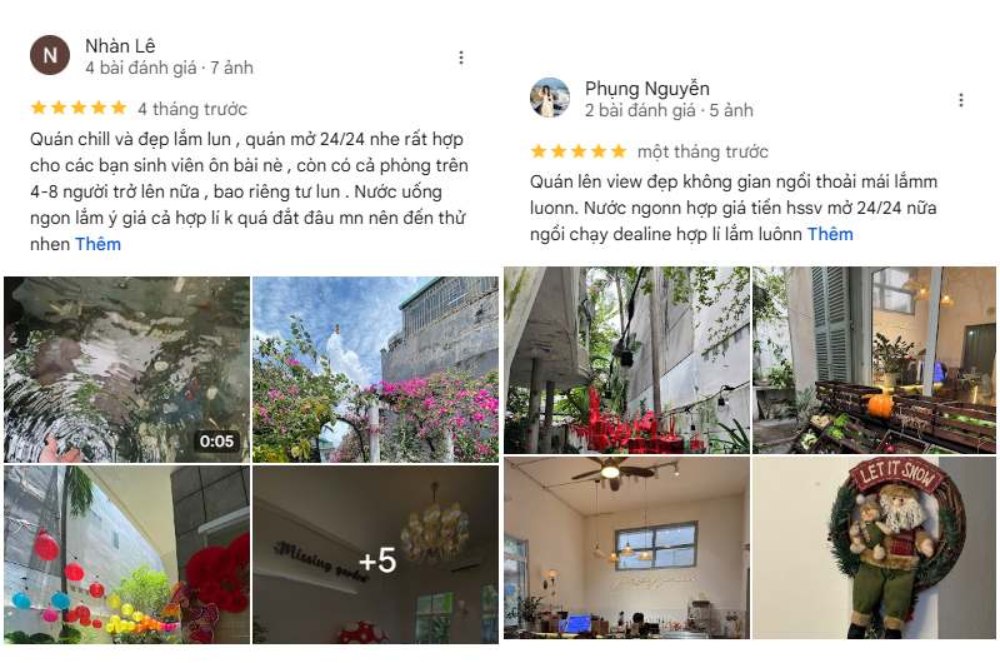 Khách hàng đánh giá cao không gian và sự thoải mái tại quán (Ảnh: Google maps)