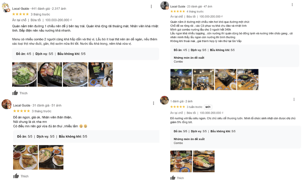 Đánh giá của khách hàng về Lẩu bò Kim Thổ (Ảnh: Google Maps)
