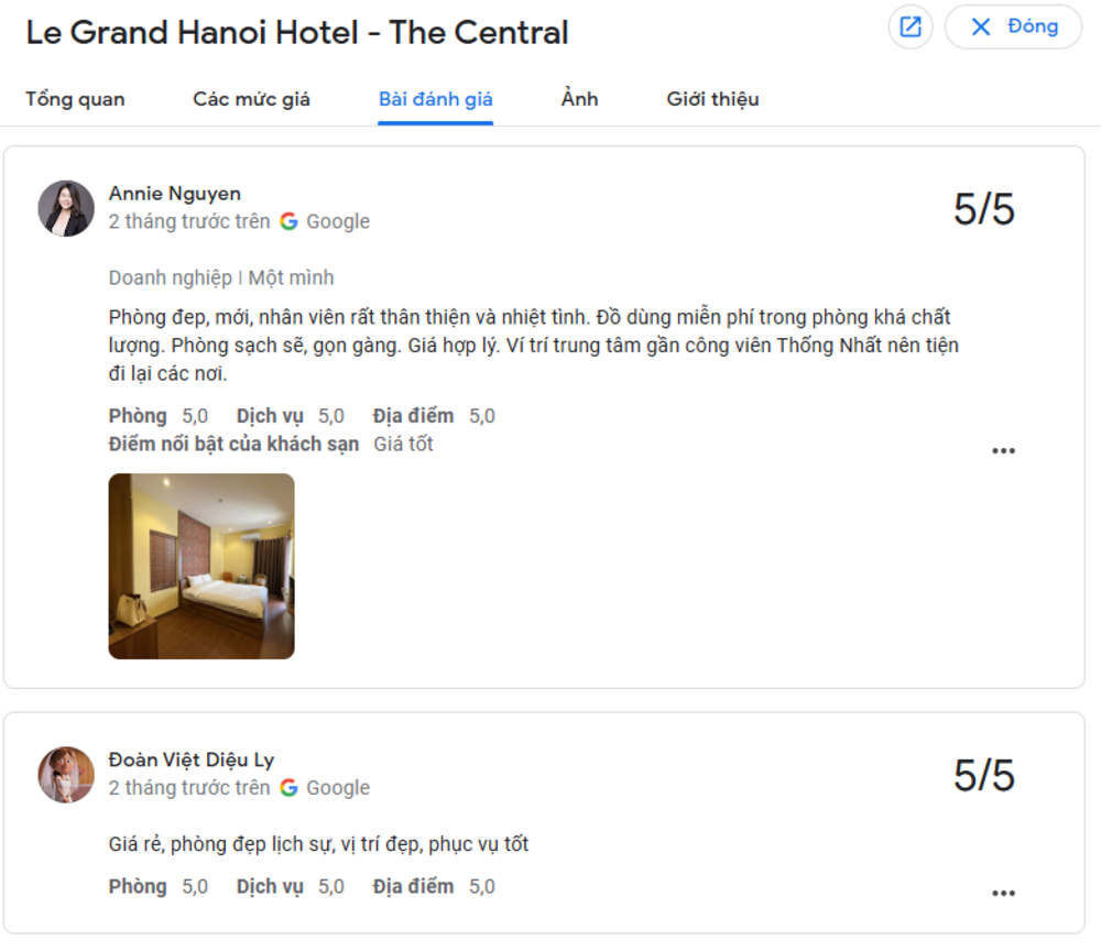 Những đánh giá của khách hàng về Le Grand Hanoi Hotel - The Central Park (Ảnh: Sưu tầm Internet)