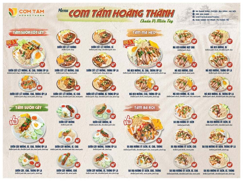 Menu cơm tại Hoàng Thành Quán