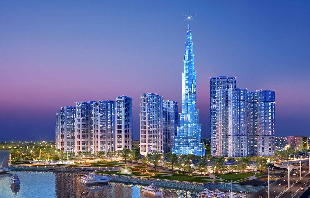 Tòa nhà Landmark 81 tỏa sáng trên nền trời Sài Gòn về đêm (Ảnh: sưu tầm Internet)