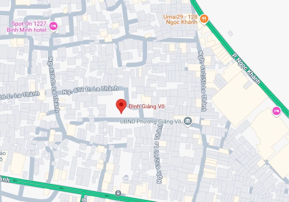 Đình Giảng Võ nằm trên đường Đê La Thành (Ảnh: Google Maps)