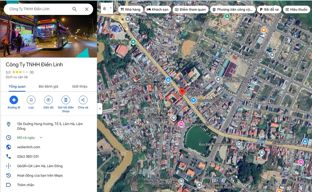 Trụ sở chính nhà xe Điền Linh (hay Công ty TNHH Điền Linh) nằm tại huyện Lâm Hà, tỉnh Lâm Đồng (Ảnh: Google Maps)