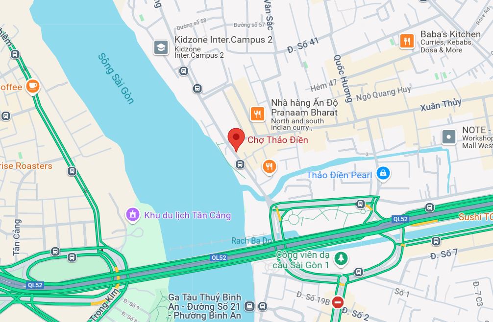 Chợ Thảo Điền nằm ngay gần các trục đường giao thông lớn (Ảnh: Google Maps)