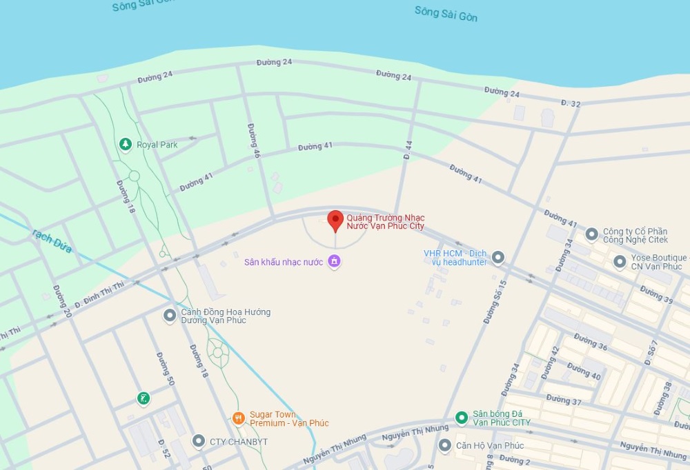 Quảng trường nằm ngay trong khu đô thị Vạn Phúc City gần sông Sài Gòn (Ảnh: Google Maps)