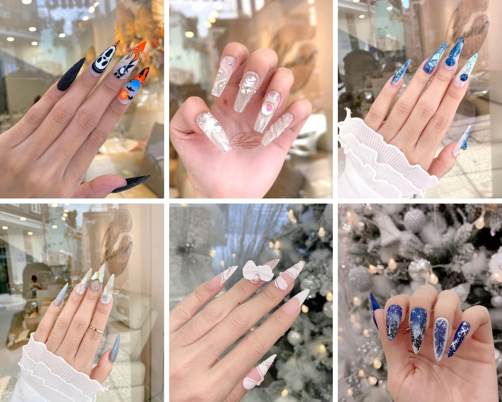 Một số mẫu nail hot trend được các chị em tới quán yêu thích nhất (Ảnh: Glam Nails And Beauty)