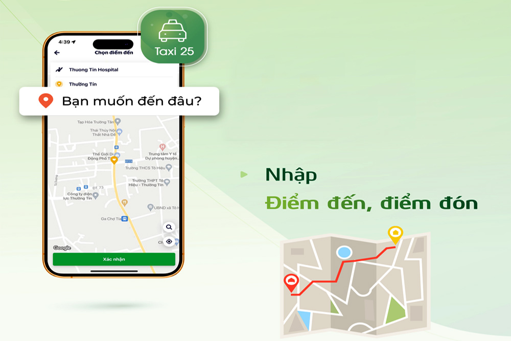 Đặt xe nhanh chóng bằng ứng dụng taxi 25 trên di động (Ảnh: Sưu tầm Internet)