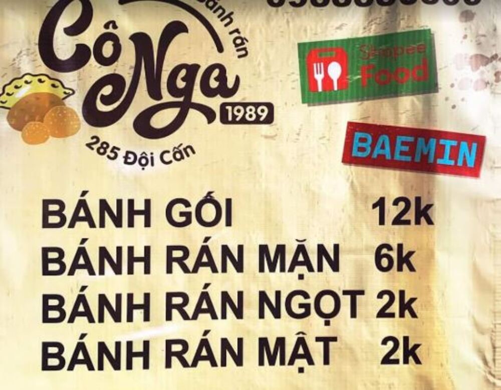 Menu quán bánh cô Nga