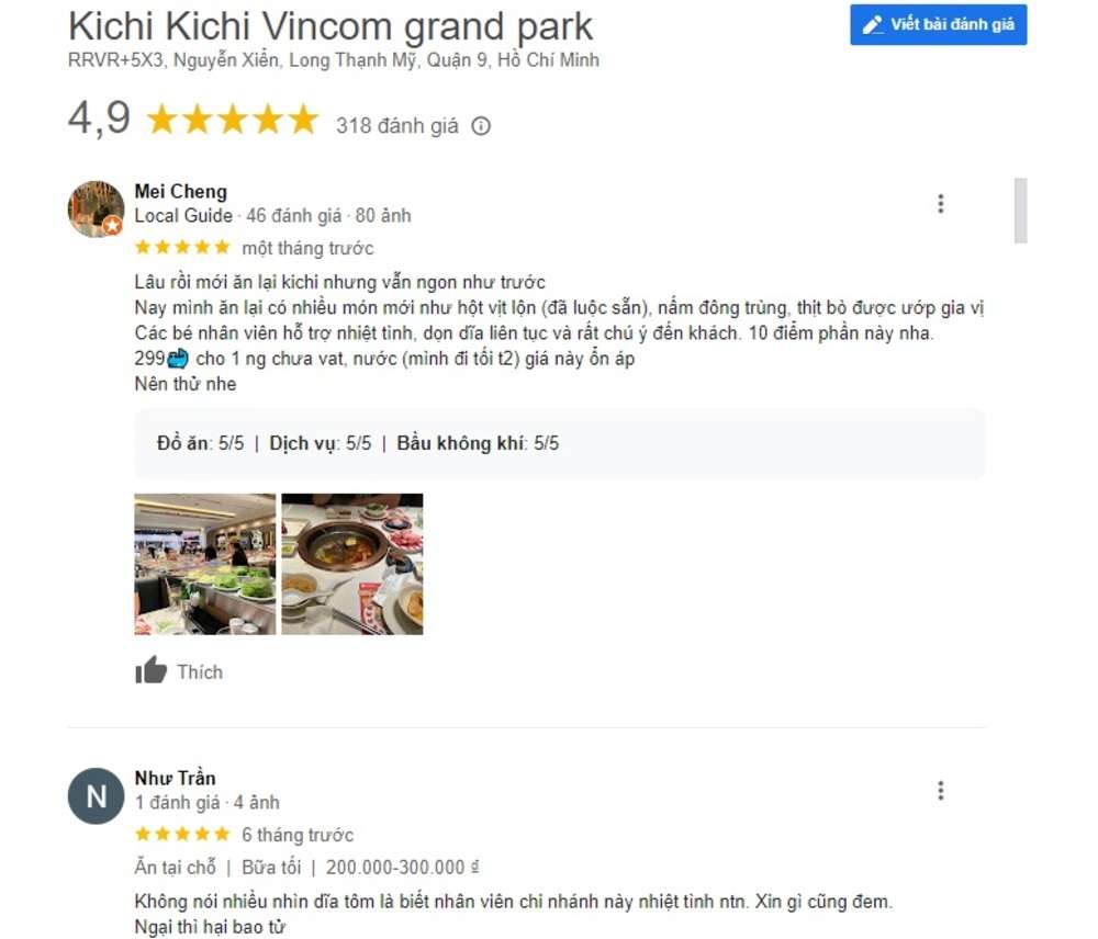 Kichi Kichi được nhiều thực khách đánh giá tích cực (Ảnh: Google Maps)