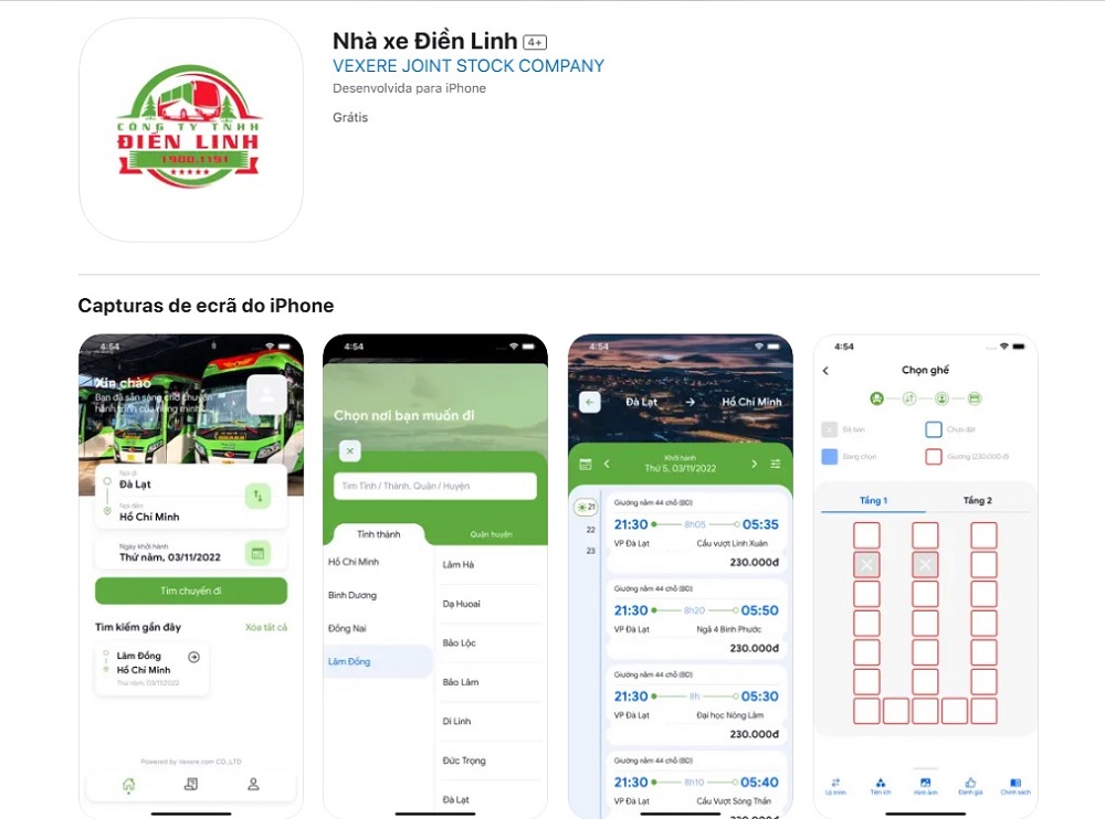 Khánh hàng có thể đặt mua vé xe Điền Linh bằng cách tải ứng dụng Nhà Xe Điền Linh trên CH Play hoặc App Store (Ảnh: xedienlinh.com)