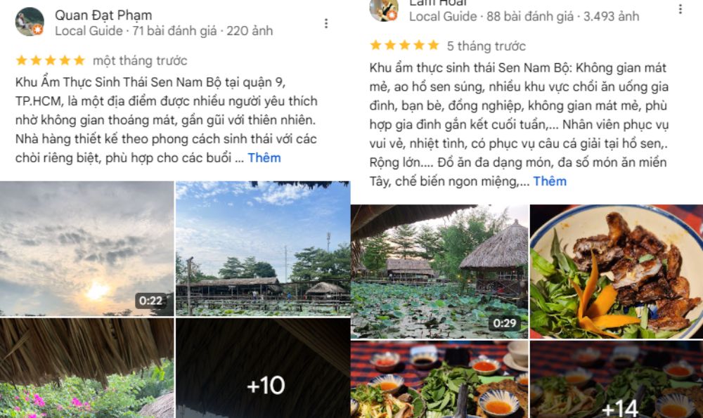 Du khách ấn tượng về món ăn và không gian tại Sen Nam Bộ (Ảnh: Google maps)