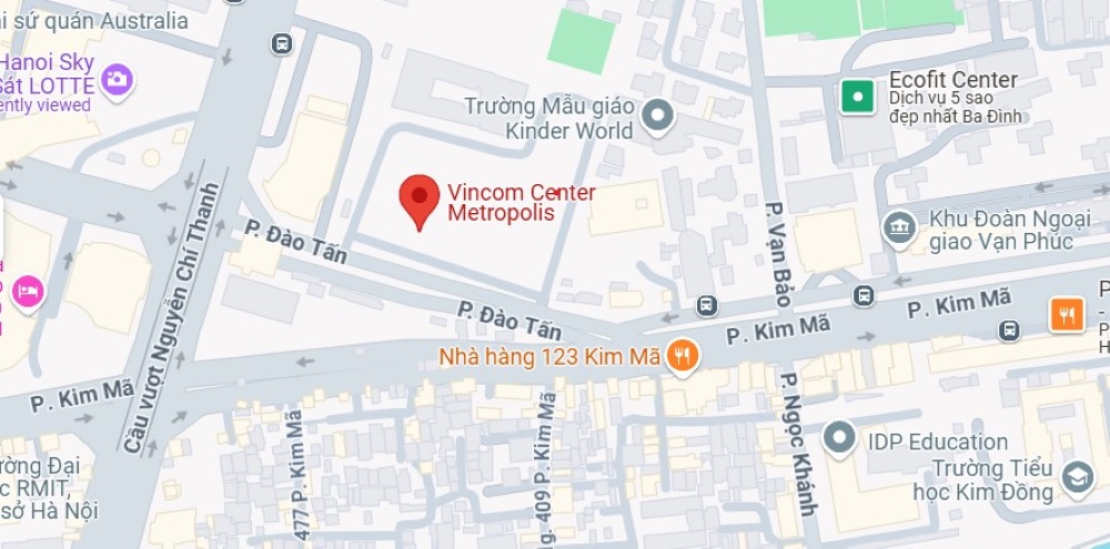 Vị trí của Vincom Center Metropolis Hanoi trên Google Maps