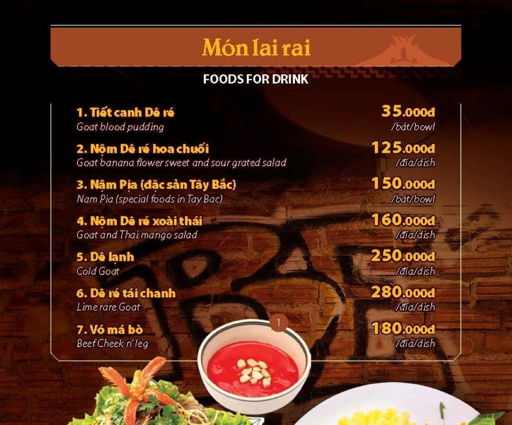 Menu nhà hàng Dê Ré Song Dương (Ảnh: topgo.vn)