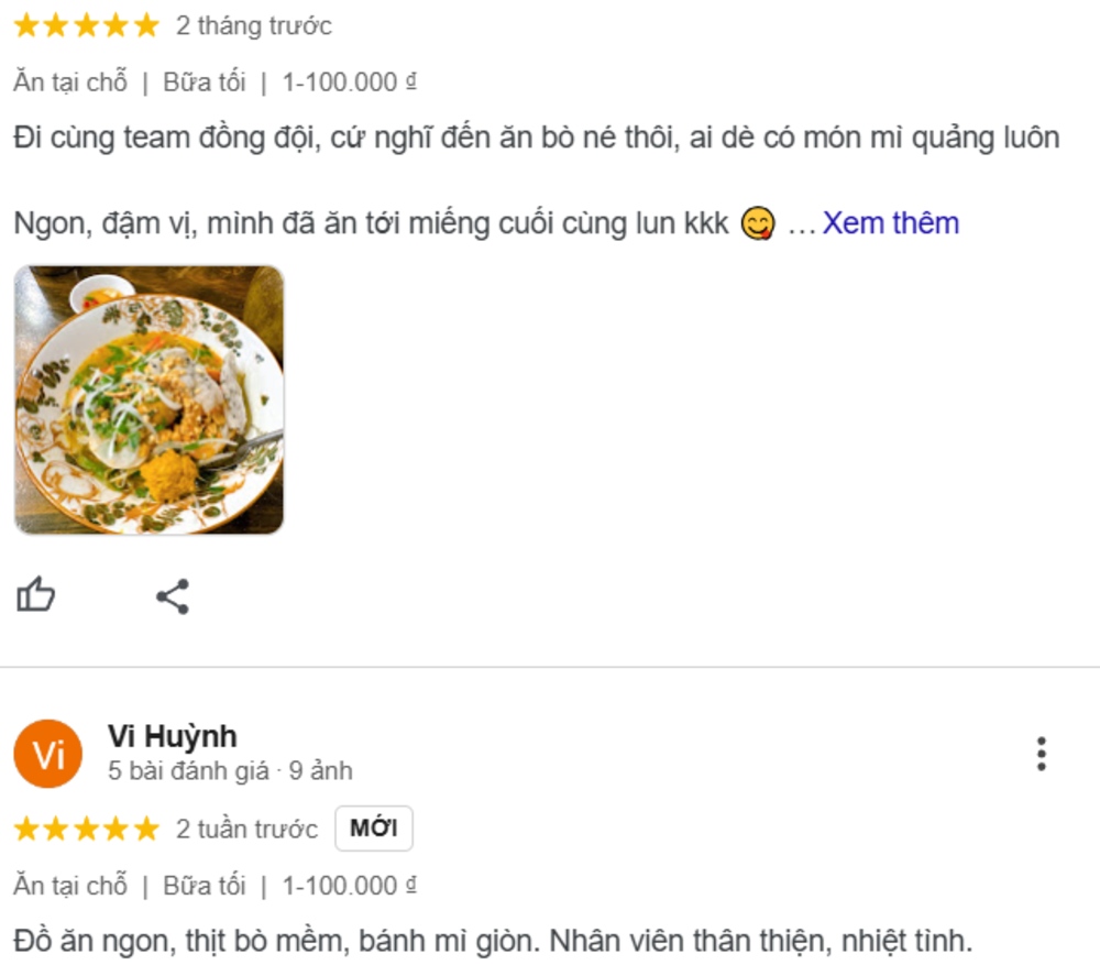 Đánh giá của khách hàng về Bò né - Chảo 47k (Ảnh: Sưu tầm Internet)