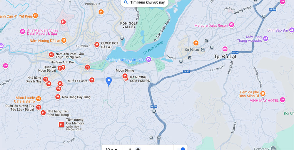 Bản đồ du lịch Đà Lạt có rất nhiều địa điểm ăn uống (Ảnh: Google Maps)