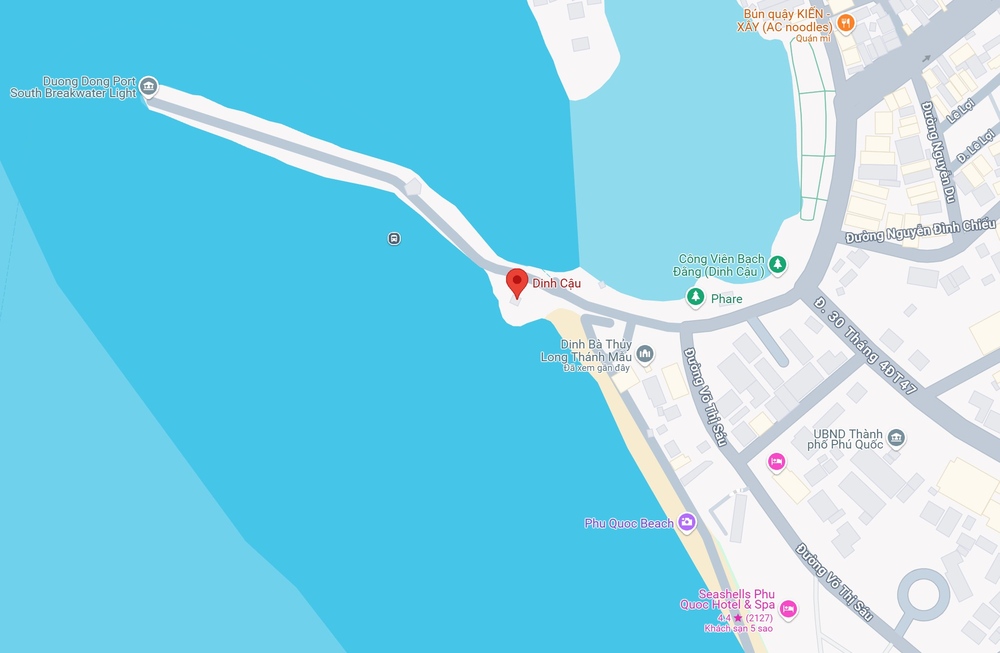 Vị trí Dinh Cậu Phú Quốc – Nơi giao thoa giữa biển xanh và di sản văn hóa (Ảnh: Nguồn Google Map)