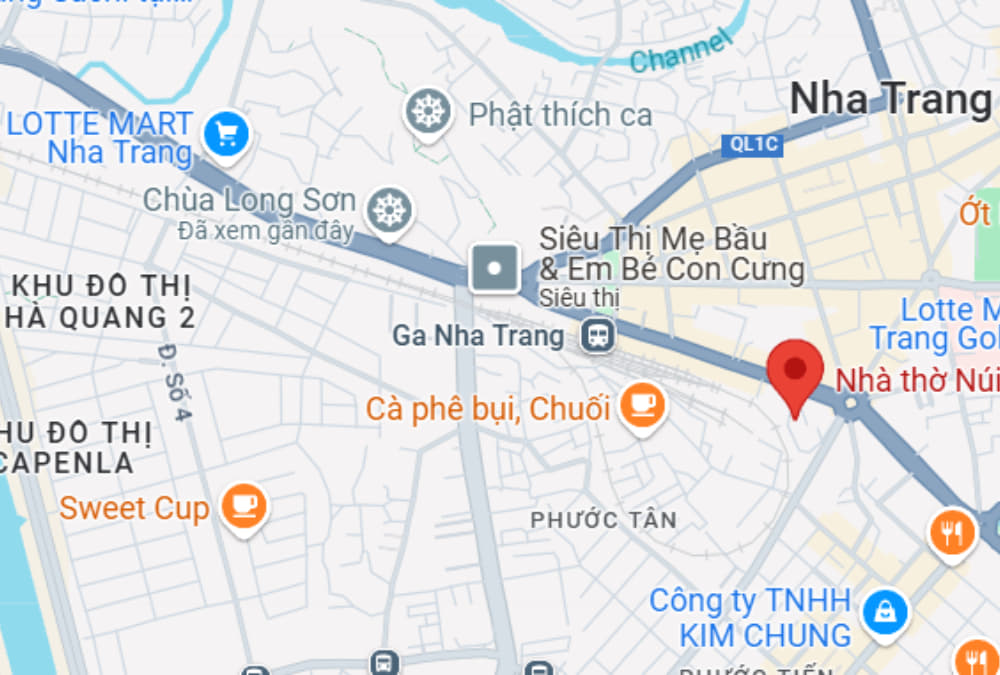 Nhà thờ có vị trí cách Lotte Mart Nha Trang khoảng 3,5km (Ảnh: Google Maps)