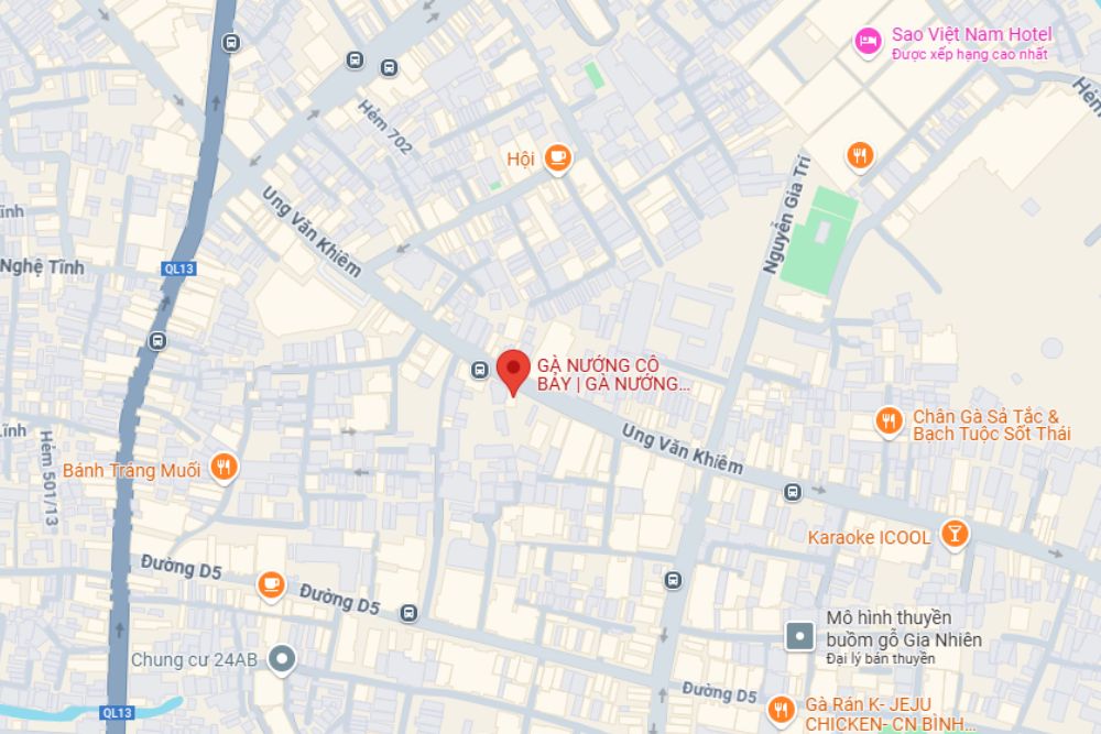 Gà nướng Cô Bảy 54 Ung Văn Khiêm, Phường 25, Bình Thạnh (Ảnh: Google Maps)