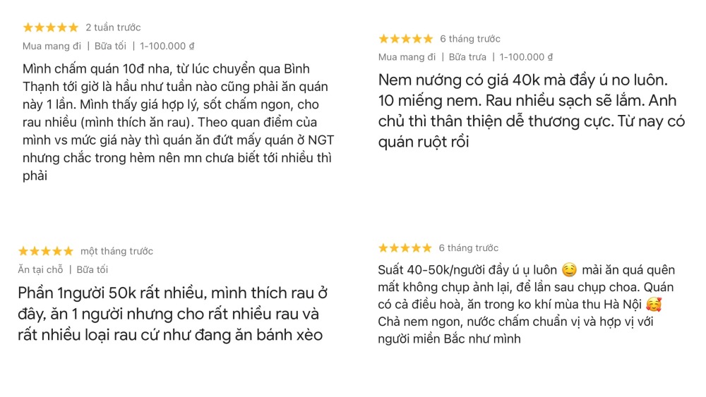 Nem nướng Hùng Việt được lòng nhiều thực khách gần xa (Ảnh: Google Maps)