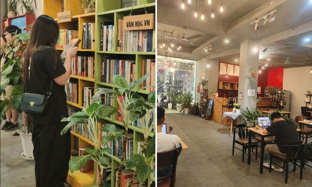 Không gian đọc sách ở The Book Coffee Tây Sơn được thiết kế yên tĩnh và đầy cảm hứng