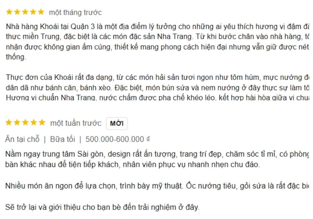 Khách hàng đã có những trải nghiệm tuyệt vời tại nhà hàng Khoái 