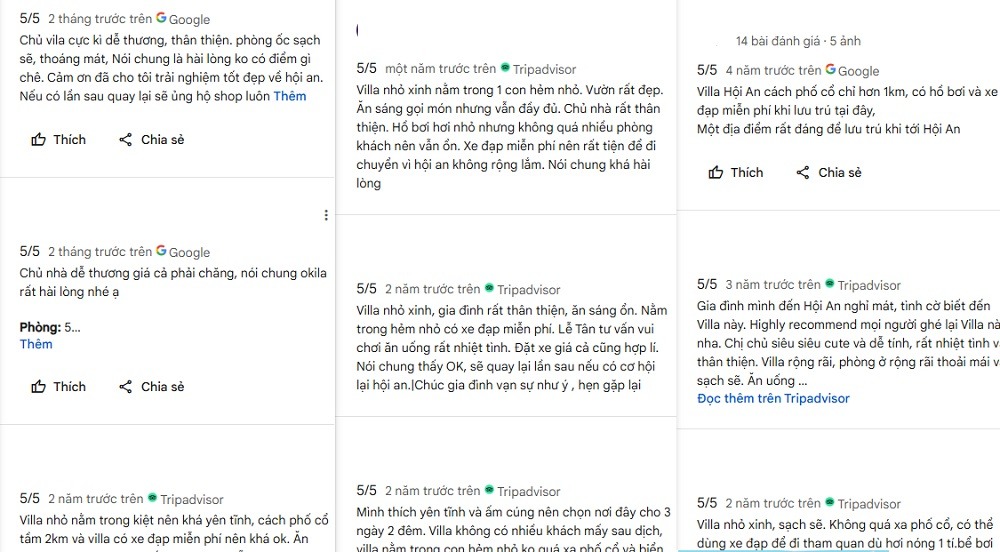 Tham khảo đánh giá trên Google Maps hoặc các nền tảng đặt phòng để lựa chọn được villa ưng ý